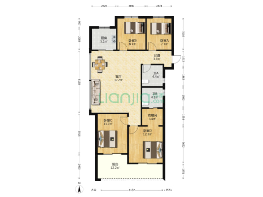枫漫小筑 4室1厅2卫 126平方