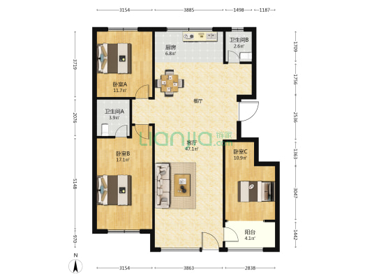 青州恒信·玫瑰公馆 3室1厅2卫 130平方