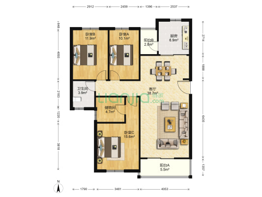 珍南佳苑 3室1厅1卫 115平方