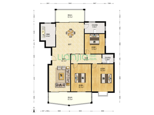 紫薇花园(亭湖区) 3室1厅2卫 157平方