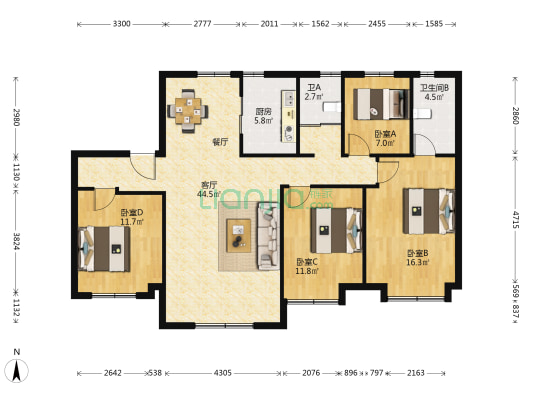 碧桂园公园壹号 4室1厅2卫 145平方
