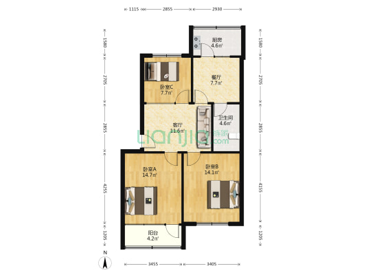 电子器材厂宿舍 3室2厅1卫 80平方