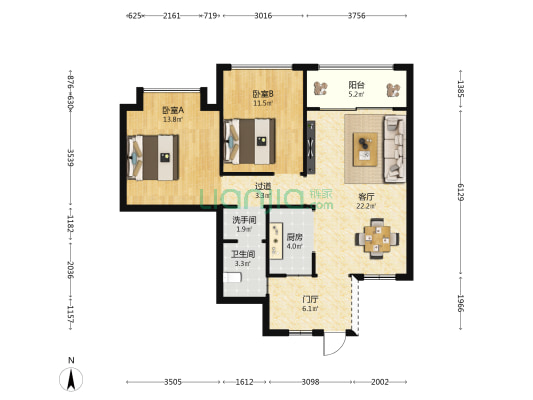 万花坊三期•铂金华府 2室1厅2卫 83平方