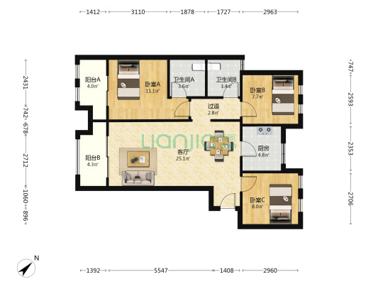 梓桐名苑(四期) 3室1厅2卫 110平方