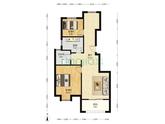旭辉朗悦庭 2室1厅1卫 89平方