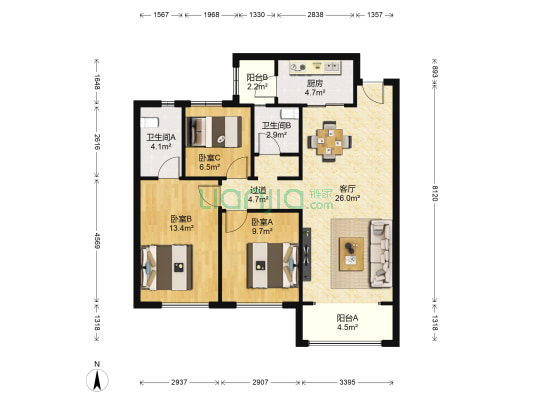 正荣府 3室1厅2卫 98平方