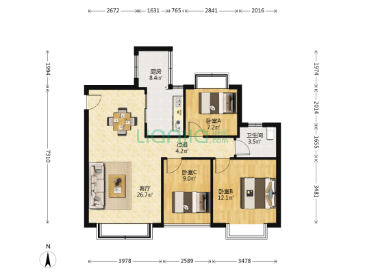 四季花溪 3室1厅1卫 83平方