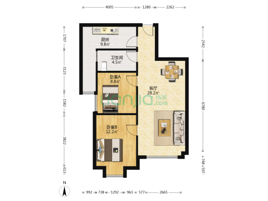 厦门院子泰禾首玺A区 2室1厅1卫 82平方