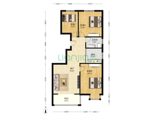 恒庆公寓 3室1厅1卫 109平方