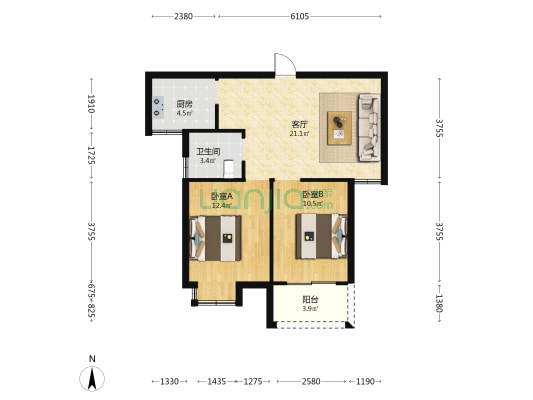 水韵祥和苑 2室1厅1卫 79平方