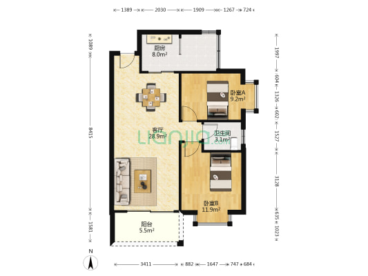 嘉泰新苑 2室1厅1卫 79平方