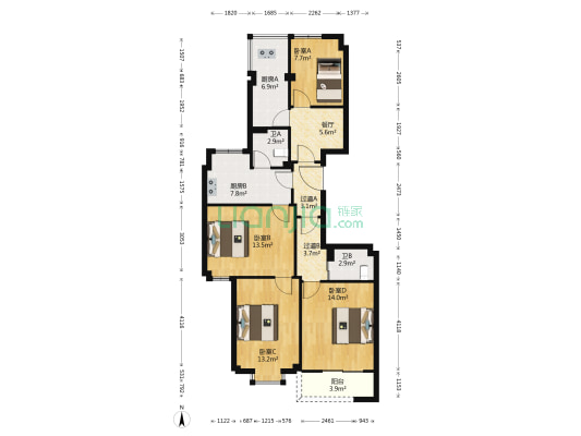 新东家园 4室1厅2卫 108平方
