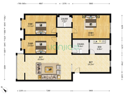 静馨苑公寓 3室2厅2卫 154平方