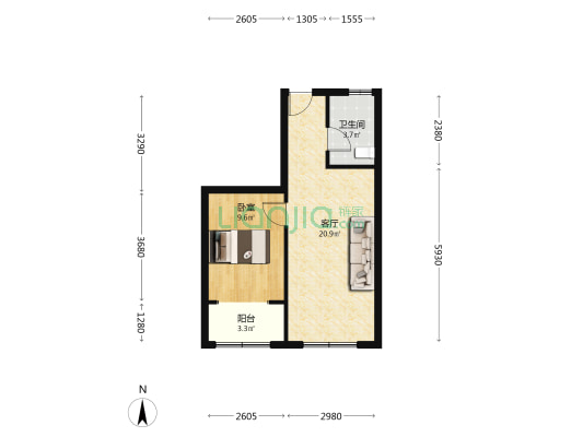 谷阳南路22号 1室1厅1卫 46平方