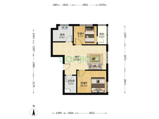 中海汇德里 2室1厅1卫 63平方