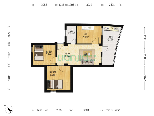 沙和路 2室1厅1卫 48平方