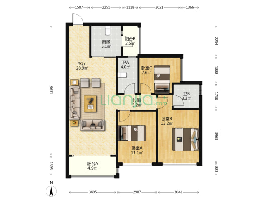 碧桂园星荟 3室1厅2卫 106平方