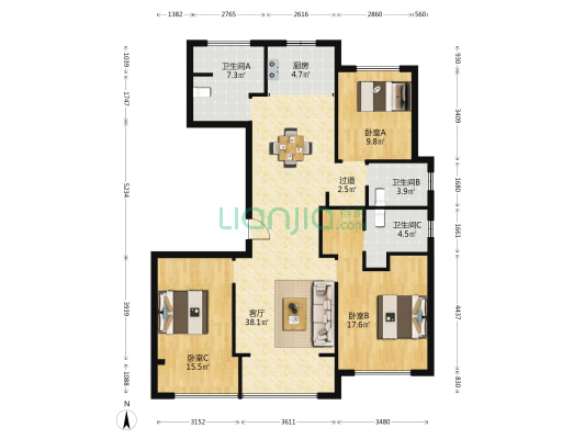 云澜庭 3室1厅3卫 128平方