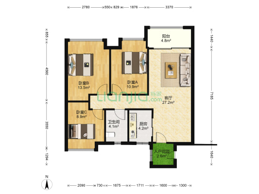 时代中国时代天韵 3室1厅1卫 95平方