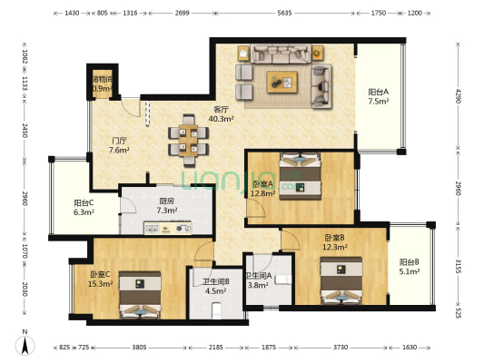 益州蓉苑 3室1厅2卫 141平方