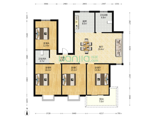 丁香苑 4室1厅2卫 139平方