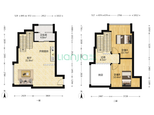 E客公寓·万象汇 2室1厅1卫 64平方
