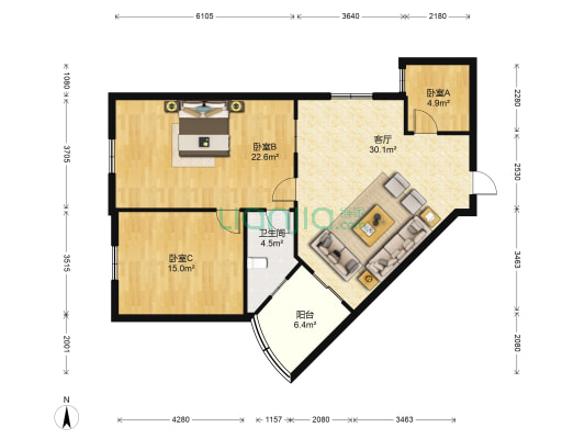 兴中大厦 3室1厅1卫 110平方
