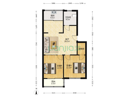 华山西路2077号 2室1厅1卫 79平方