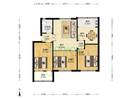 工商银行家属楼 3室2厅1卫 85平方