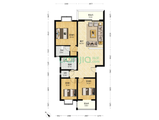 兰花村1期 3室1厅2卫 102平方