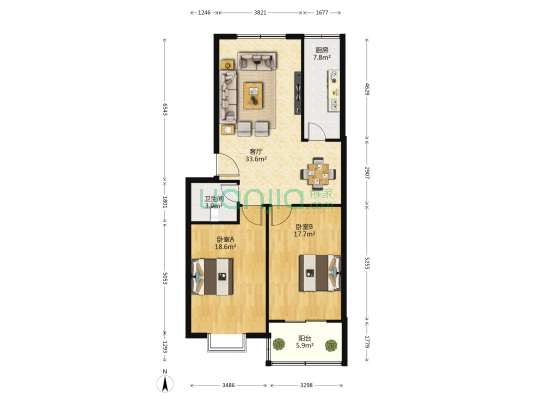 汉江馨园小区 2室1厅1卫 107平方
