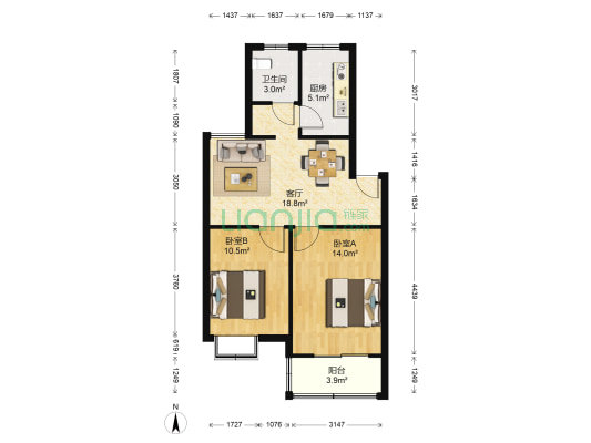 新安花苑二区 2室1厅1卫 73平方