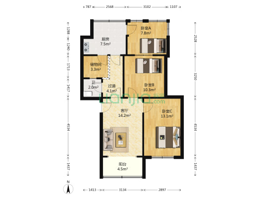 五江路 3室1厅1卫 65平方