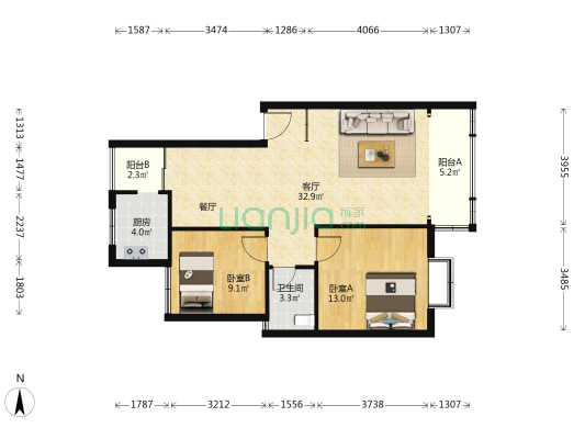 金府沁园 2室1厅1卫 84平方