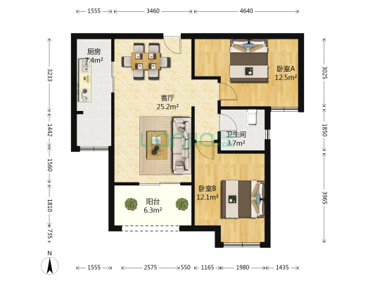 保利江上明珠馨园 2室1厅1卫 80平方