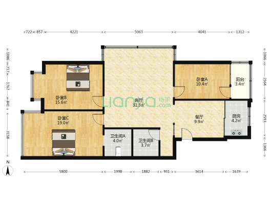 宏程路 3室2厅2卫 130平方