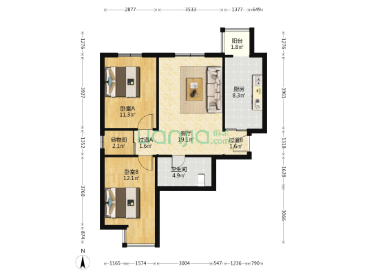 红光家园 2室1厅1卫 93平方