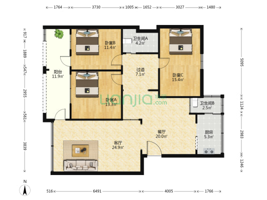 工贸大厦 3室2厅2卫 137平方