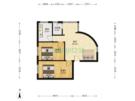 鸿福楼 2室1厅1卫 65平方