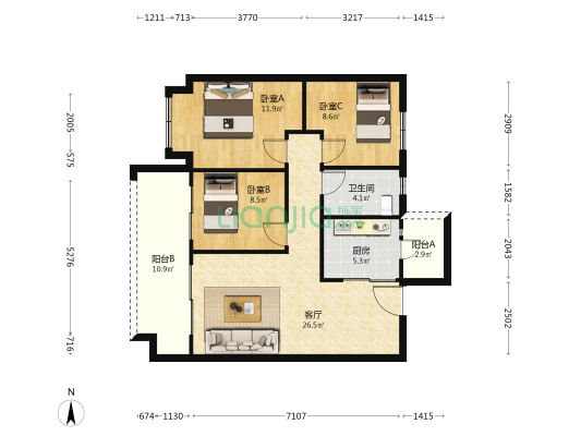 星阳俊园 3室1厅1卫 99平方