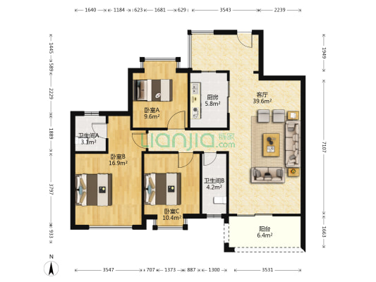 嘉豪御景湾花园 3室1厅2卫 117平方