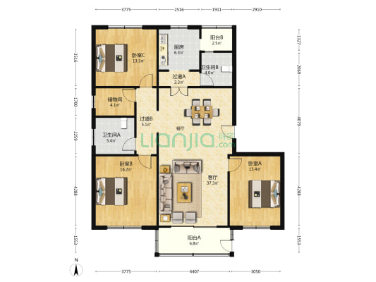 宛平路80弄 3室1厅2卫 141平方