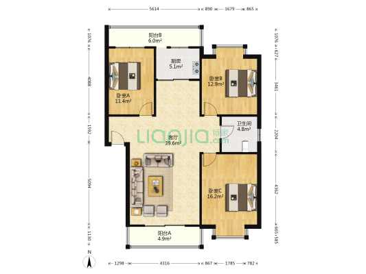 勤勇东区 3室1厅1卫 113平方