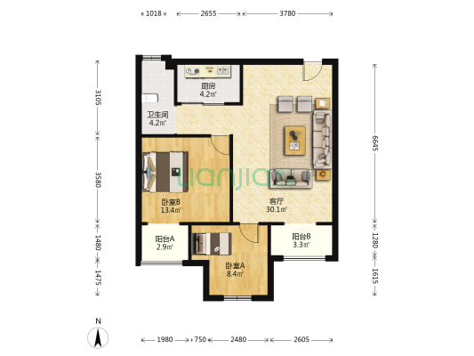 印象公馆 2室1厅1卫 92平方