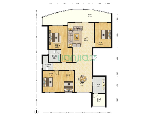 龙华滨江 4室2厅2卫 184平方