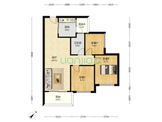龙光玖誉府 3室1厅1卫 80平方