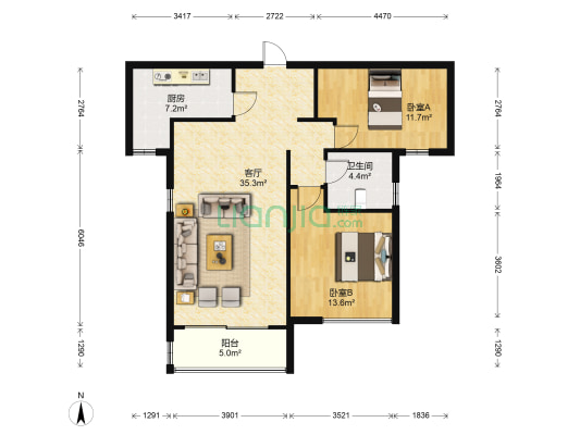 江阴万达广场 2室1厅1卫 100平方