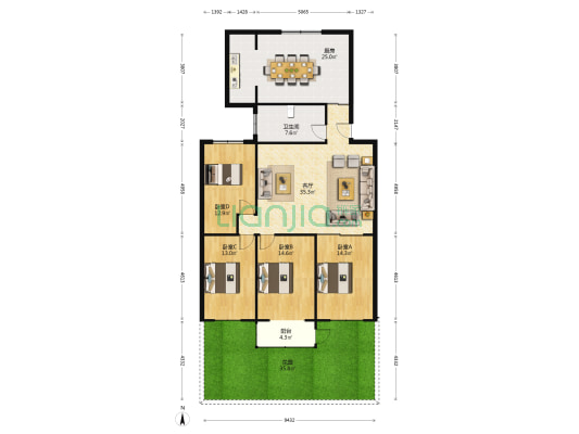 永丰道北周各庄居民楼 4室1厅1卫 151平方