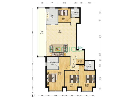 河西金茂府璟园 4室1厅3卫 192平方