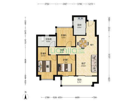 嘉誉尚里 3室1厅1卫 89平方